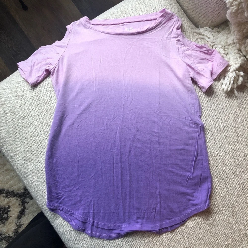 Justice Girls Cold Shoulder Purple Pink Ombre Cold Shoulder Top Tee Size 12